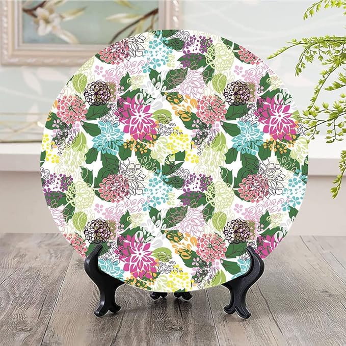 Decorative Plates, Floral Print Ornament, Vibrant Flower Bouquet Botanical Beauty Artistic, 7 Inch, Kitchen Wall Decor, Multicolor