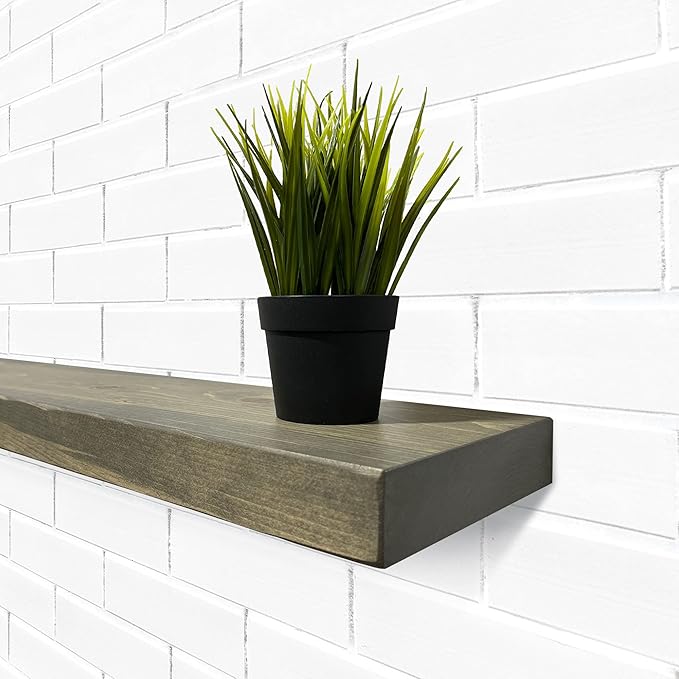 URBANDI, Rustic Floating Shelves, Set of 2, Hidden Bracket, Solid Wood, Heavy Duty, Wall Mounted Shelves, (Grey, 24Wx10D)