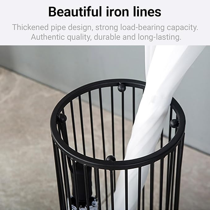 Large Capacity Umbrella Stand Rack Commercial,Large Capacity Metal Upright Umbrella Storage Cylinder,Metal Standing Umbrellas Holder(Black)