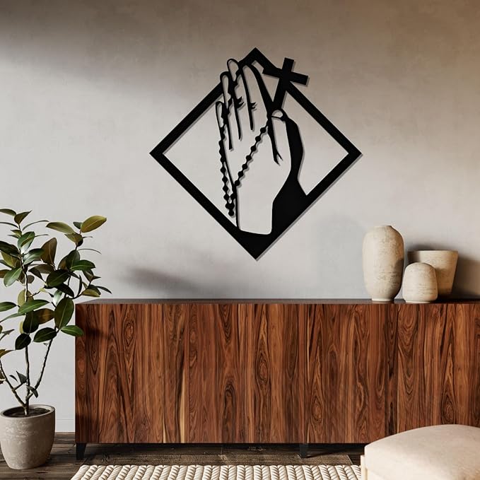 SZI Praying Hands Wall Art Metal, Metal Crosses Wall Decor, Prayer Hands Decor, Serenity Prayer Wall Art for Living Room, Bedroom (24"x24"/60x60 cm, Gold)