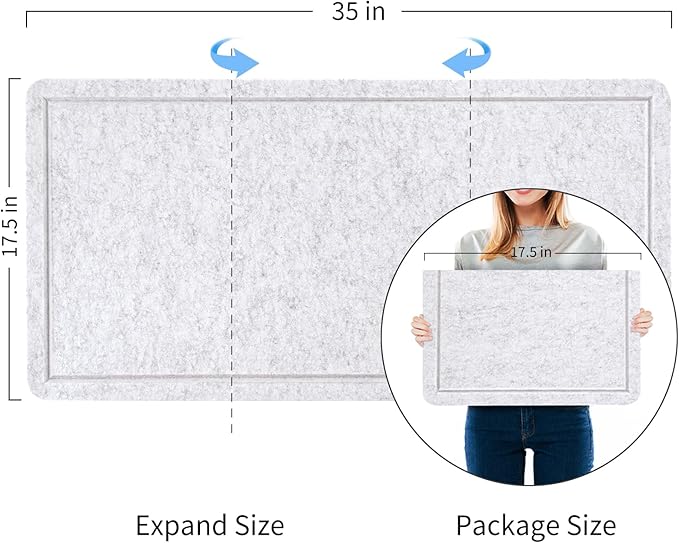 Bulletin Board, 35 x 17 1/2 inches Felt Board - Decorative Pin Board, Cork Board Alternative for Wall, Foldable Picture Board Self-Adhesive Vision Board Prayer Board with 20 Pushpins - Marble White