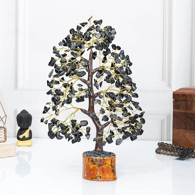 Black Tourmaline Gemstone Tree of Life - Crystal Tree for Positive Energy, Handmade Chakra Tree, Feng Shui Decor - Good Luck Gem Bonsai, Money Tree, Wealth & Prosperity, Spiritual Mystical Gift