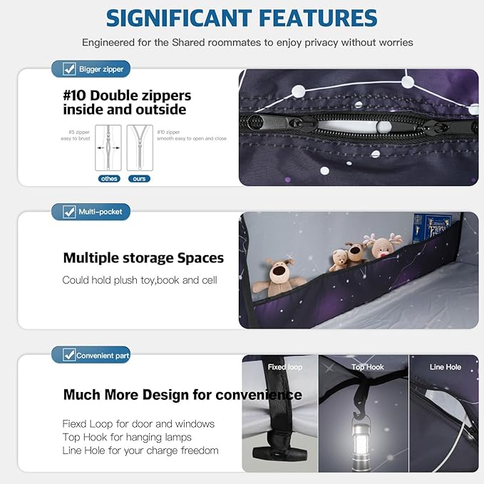 Bed Tent,Portable Privacy Sleeping Bed Canopy,Blackout 90% Drapes for Kids and Adult,Indoor Space Tent with Breathable Large Mesh Windows