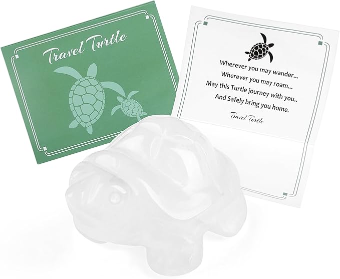 QINJIEJIE Clear Quartz Crystal Travel Turtle Figurines Healing Crystals Best Travel Gifts for Women Men Travelers Sea Turtle Lovers Office Desk Decor Good Luck Gifts for Traveling Abroad