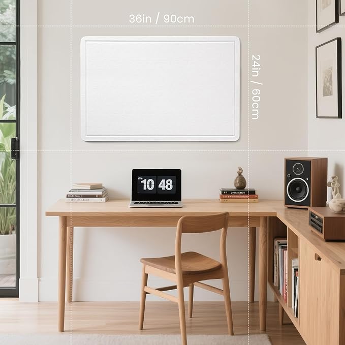 Bulletin Board, 36 x 24 inches Felt Board - Decorative Pin Board, Cork Board Alternative for Wall, 3' x 2' Foldable Self-Adhesive Vision Board Prayer Board with 20 Pushpins - White