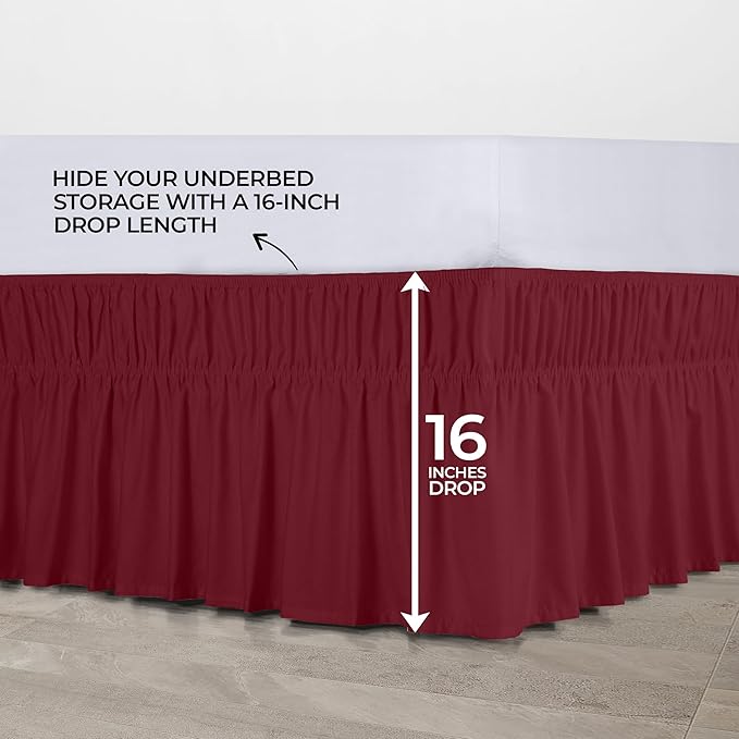 Utopia Bedding Full Elastic Bed Ruffle - Easy Wrap Around Ruffle - Microfiber Bed Skirt with Adjustable Elastic Belt 16 Inch Tailored Drop - Hotel Quality Bedskirt, Fade Resistant (Full, Burgundy)