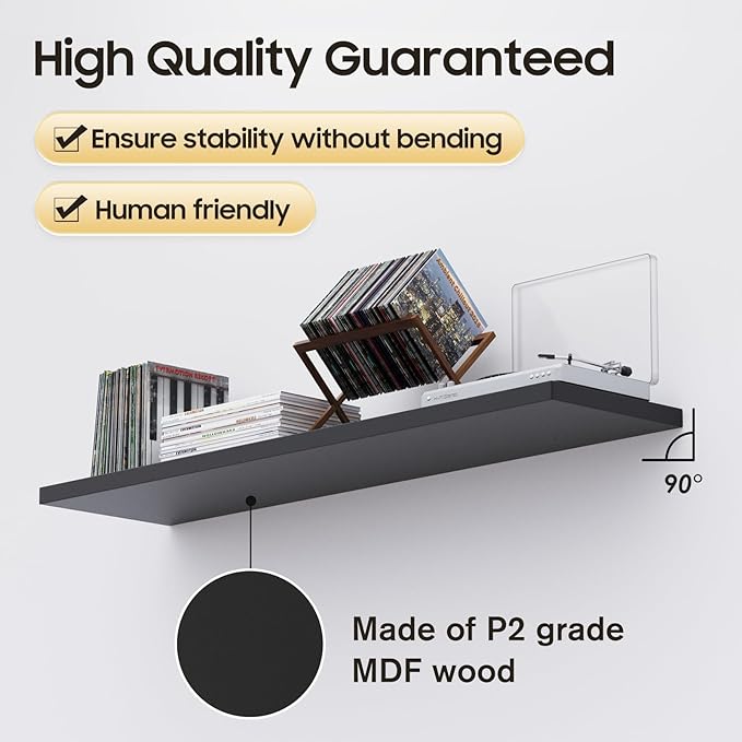 Floating Shelf, Set of 1 Wall Shelf, 30 in W x 12.75 in D x 2 in H Wooden Floating Wall Shelf with Invisible Brackets for Living Room/Bedroom/Bathroom/Kitchen Storage and Decor, Black