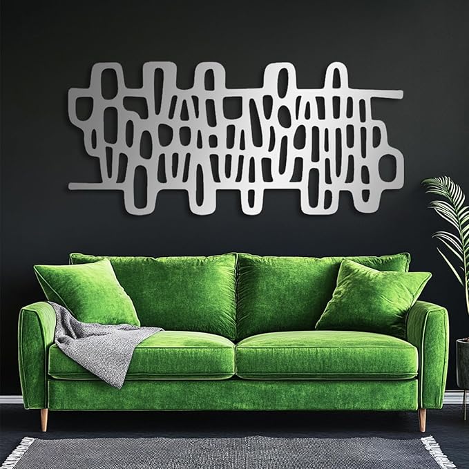 Cadeali Abstract Geometric Metal Wall Art, Modern Circles Metal Decor, Minimalist Line Art, Long Narrow Sign, Luxury Modern Artwork for Living Room, Farmhouse, Office (White, 30"x14" | 76x35cm)