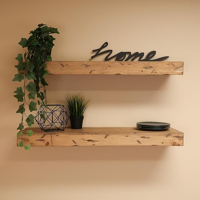 Urbandi Rustic Distressed Floating Shelves, Set of 2, Handmade Out of Pine Wood, 3 Inch Thick, Made in USA (Aged Oak, 36Lx3Hx6D)