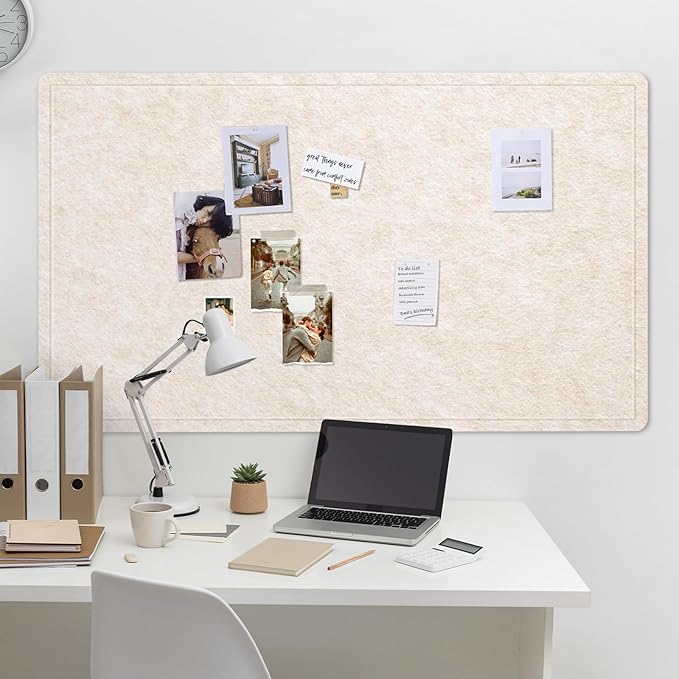 Large Bulletin Board - 60 x 36 Inches, Decorative Felt Pin Board for Wall - 5' x 3' Foldable Photo Display Board with Self-Adhesive Tape, Includes 20 Push Pins -Oatmeal