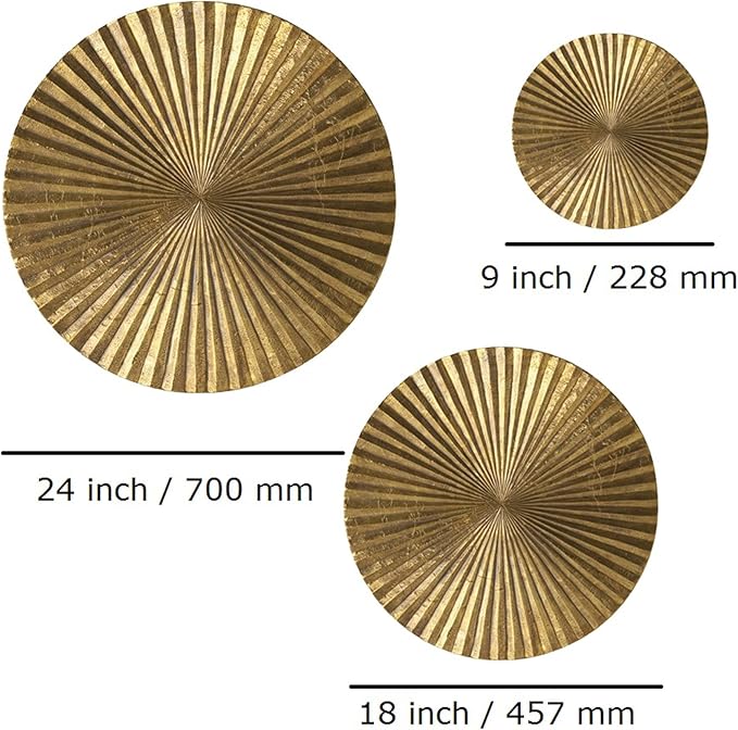 Decorlives Round Sunburst Metal Wall Art | Modern Metal Wall Hanging Décor Sculpture for Living Room Bedroom Home Office (Bright Gold | Set 6-2 Large(24") + 2 Medium(18") + 2 Small(9") Circles)