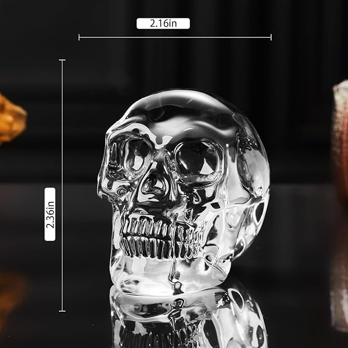 Crystal Halloween Skull Skeleton Decor with Gift Box, Glass Skull Gifts for Men Home Decorations, Art Glass Day of The Dead Skull Halloween Paperweights Collectibles (Black)