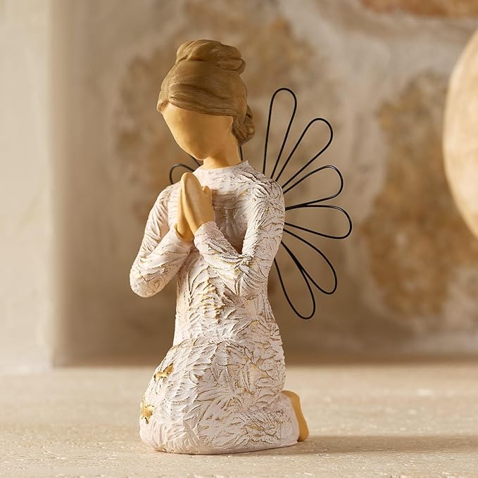 Sympathy Angel Figurines for Loss of Loved Ones Angel Statues Home Decor Serenity Prayer Gifts for Women Resin Sculpted Hand-Painted Figure Bereavement Gift Praying Hands Statue