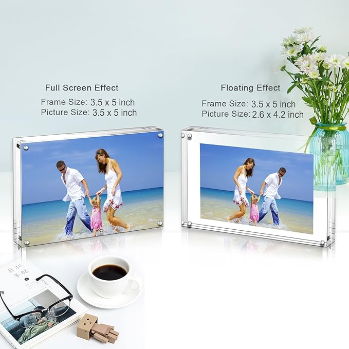 Acrylic Photo Frames,3.5x5'' Double Sided Magnetic Picture Frame, Desktop Frameless Postcard Display (5 Pack)