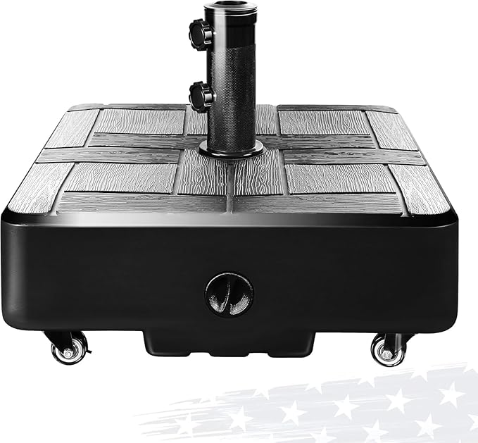 FRUITEAM 155lb Capacity Fillable Portable Umbrella Base with Wheels,Patio Umbrella Base Heavy Duty, Square Market Stand for Patio,Outdoor w/ 4 Wheels, 2 Knobs, Suitable for 6-12 ft Outdoor Umbrella