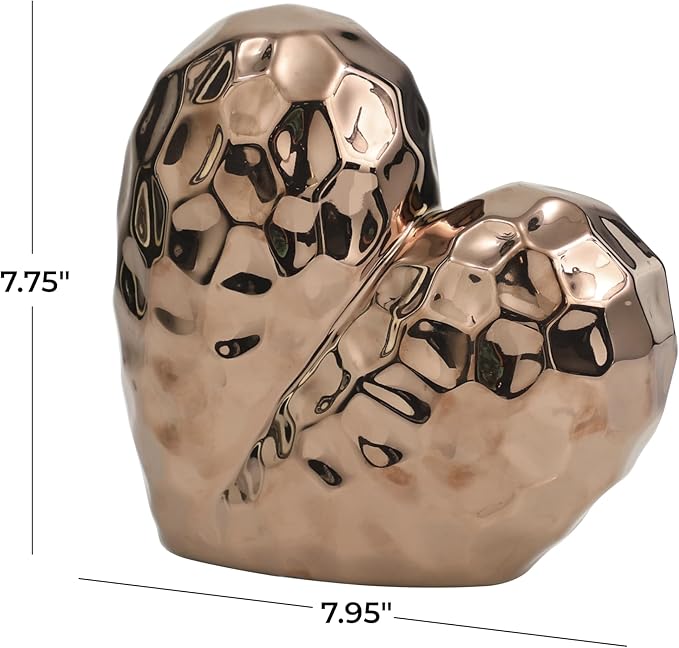 Deco 79 Ceramic Heart Decorative Sculpture Dimensional Angled Origami Inspired Home Decor Statue with Faceted Exterior, Accent Figurine 8" x 3" x 8", Rose Gold