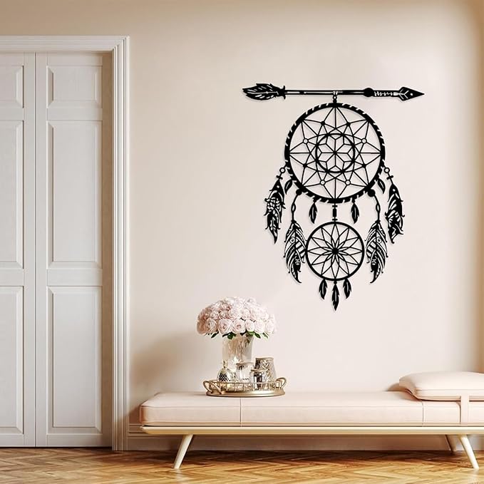 YDONVTI Dream Catcher Metal Wall Decor, Large Dream Catcher Wall Art, Metal Boho Wall Art, Feather Arrow Decoration, Native American Decor, for Bedroom(Black, 30" L x 24" W/76x61cm)
