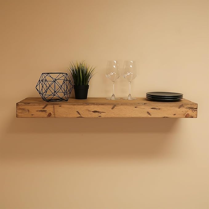 Urbandi Rustic Distressed Floating Shelves, Set of 2, Handmade Out of Pine Wood, 3 Inch Thick, Made in USA (Aged Oak, 48Lx3Hx8D)