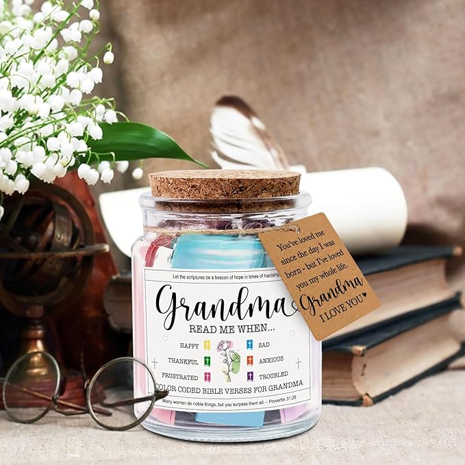 NewEleven Grandma Gifts - Christian Gift, Grandma Birthday Gifts From Granddaughter, Grandson, Kids - Daily Encouragement, Inspirational Present - Bible Verse Jar