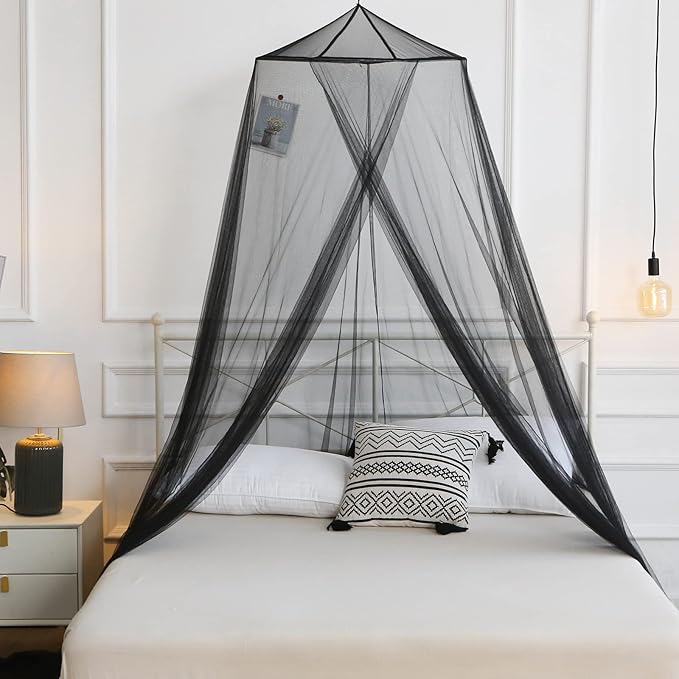 VISATOR Mosquito Net Bed Canopy for Girls,King Canopy Bed Curtains Queen Size from Ceiling,Dome Mosquito Netting Bed Tent Twin Girls Canopy Bed Decor for Baby Crib,Kid Bed and Adult Beds (Black)