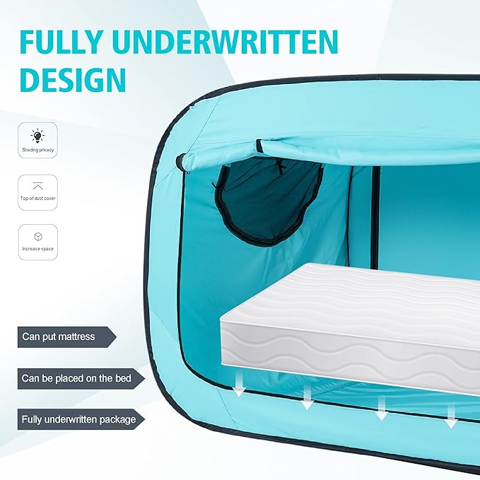 Bed Tent Twin Bed Canopy Portable Dream Tent for Adult Indoor Sleeping Tents with 2 Doors Breathable Private Space Tents, Teal