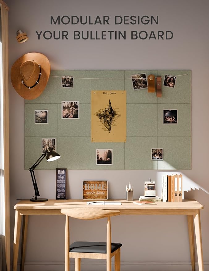 Large Felt Bulletin Board 36"x24" Cork Board Alternative - 6 Pack with 40 Safe Removable Adhesive Tabs, Cork Boards for Walls Cork Board for Home Office Classroom Pin Board-Sage Green