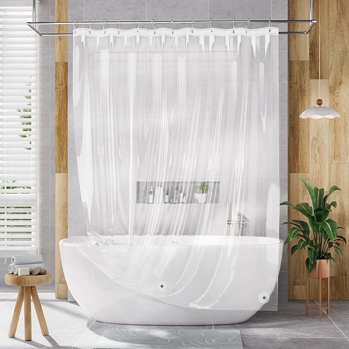AmazerBath Camper Shower Curtain Liner, 72x65 Clear Shower Curtain Liner, Waterproof Plastic Shower Liner, Lightweight PEVA Shower Curtain for Bathroom with 3 Magnets and 12 Rustproof Metal Grommets