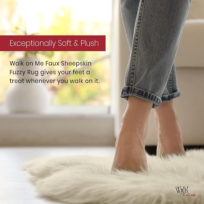 Silky Soft Faux Fur Rug, 5 ft. x 7 ft. Ivory Fluffy Rug, Made in France, Sheepskin Area Rug, Shaggy Rug for Living Room, Bedroom, Kid's Room, or Nursery, Home Décor Accent with with Non-Slip Backing