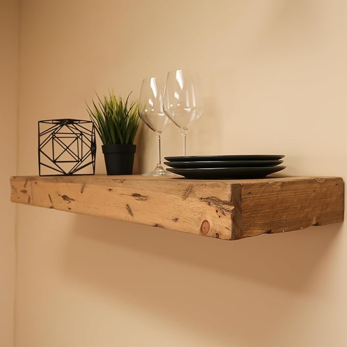 Urbandi Rustic Distressed Floating Shelves, Set of 2, Handmade Out of Pine Wood, 3 Inch Thick, Made in USA (Aged Oak, 48Lx3Hx6D)