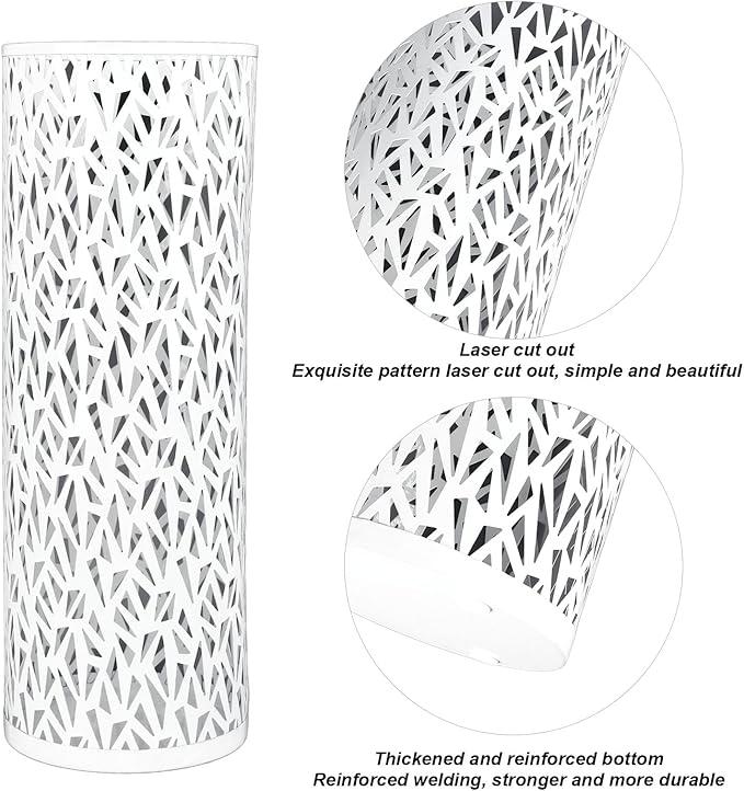 Umbrella Stand Umbrella Holder for Entryway,Umbrella Stand Rack,Metal Hollowed Freestanding Round Umbrella Holder Organizer Bin,Umbrella Rack Organizer Freestanding for Home Hotel Office(Medium-White)
