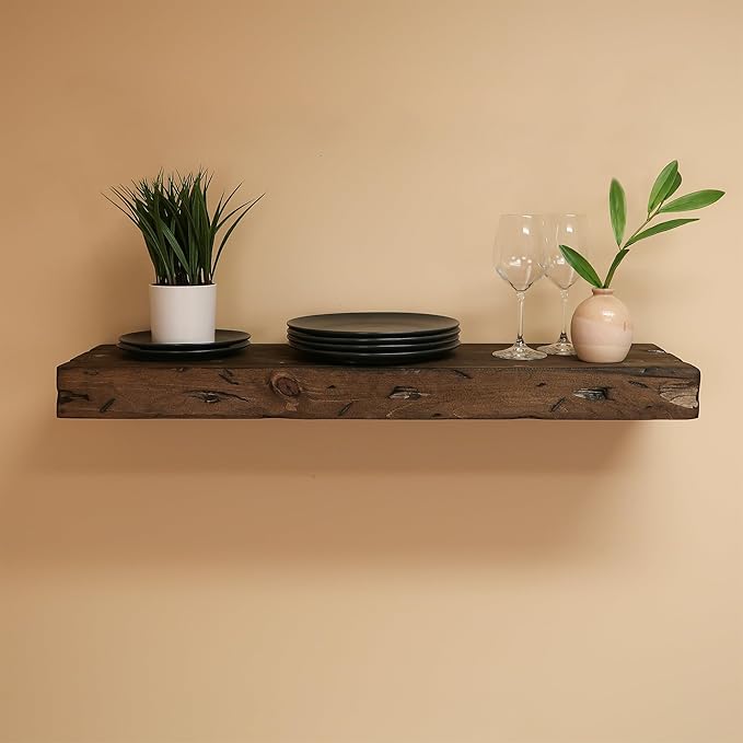 Urbandi Rustic Distressed Floating Shelves, Set of 2, Handmade Out of Pine Wood, 3 Inch Thick, Made in USA (Jacobean, 48Lx3Hx8D)