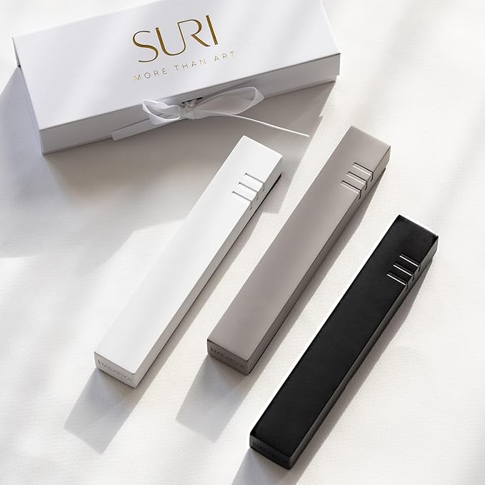 SURI Mezuzah for Door with Scroll Inside – 6 Inch Gray Concrete Judaica Mezzuzah Case with Non-Kosher Scroll, Self-Stick Adhesive, Gift Box Included, Fits a 5 Inch Scroll