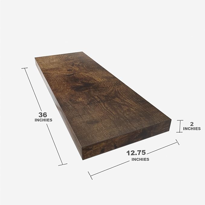 Floating Shelf, Set of 2 Wall Shelf, 36 in W x 12.75 in D x 2 in H Wooden Floating Wall Shelf with Invisible Brackets for Living Room/Bedroom/Bathroom/Kitchen Storage and Decor, Rustic Brown