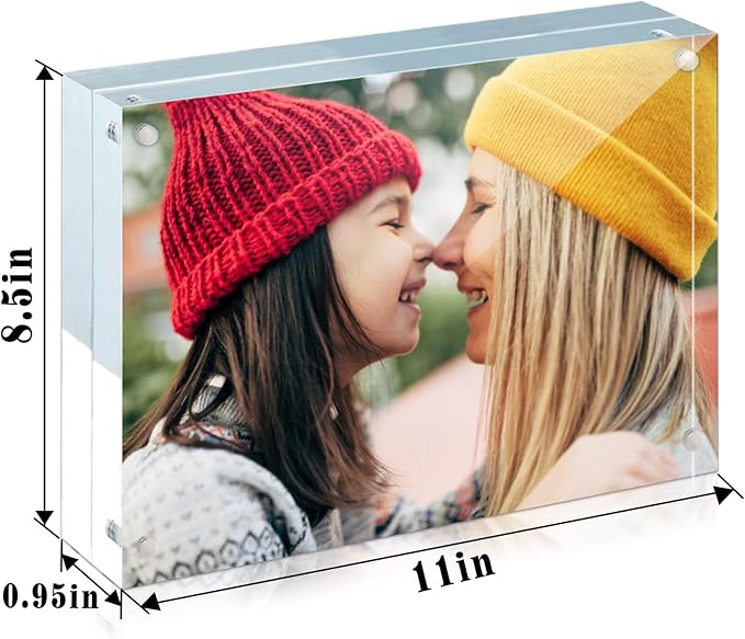 ILYXY 5 Pack Acrylic Frame 8.5x11, 20% Thicker, 24mm Thick Frameless Clear Picture Frame, Double Sided Magnetic Photo Frame, Free Standing Desktop Display Stand Acrylic Picture Frames