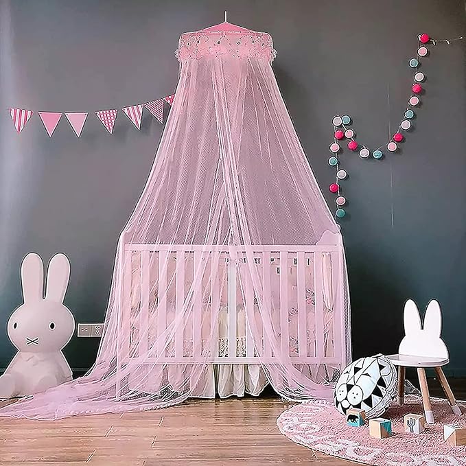 VISATOR Mosquito Net Bed Canopy for Girls,King Canopy Bed Curtains Queen Size from Ceiling,Dome Mosquito Netting Bed Tent Twin Girls Canopy Bed Decor for Baby Crib,Kid Bed and Adult Beds (Pink-Dome)