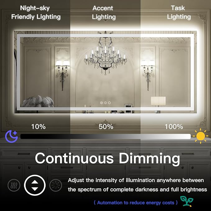 ISKM 40'' x 24'' LED Mirror for Bathroom Lighted Vanity Mirror for Wall Front Lights + Backlit LED Bathroom Mirror Anti-Fog Tempered Glass ETL Listed