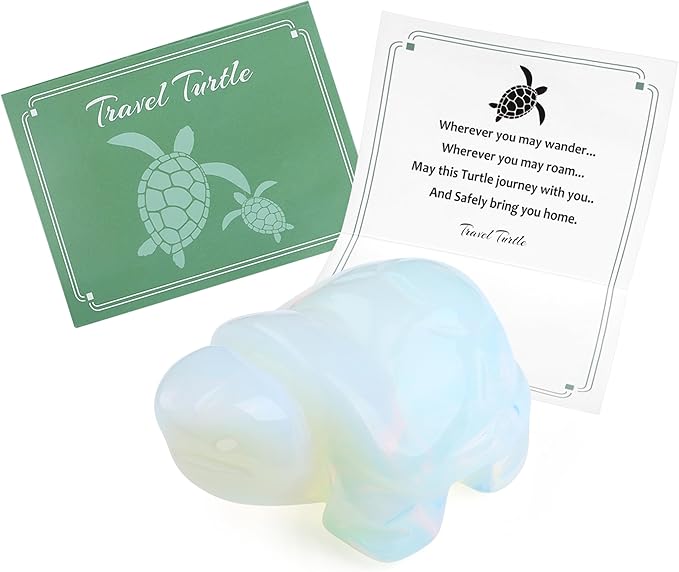 QINJIEJIE Opal Crystal Travel Turtle Figurines for Travelers Best Travel Gifts for Women Men Healing Crystals Sea Turtle Lovers Office Desk Decor Good Luck Gifts for Traveling Abroad