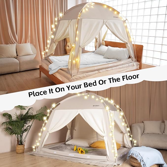 Bed Tents Canopy Bed–Privacy Dream Tent for Cozy Indoor Sleeping, Light-Reducing,and Breathable, with 4 Doors Floor Tent Bed–Available in Twin, Full, and Queen Sizes