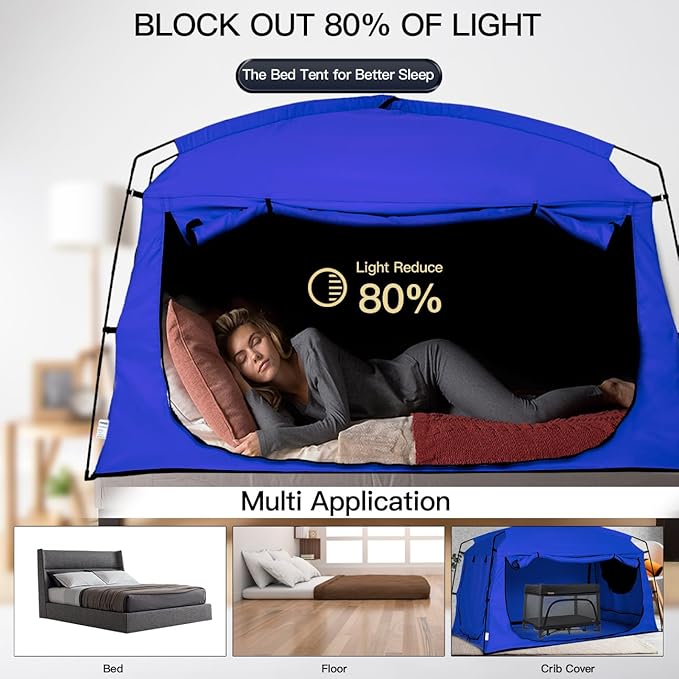 Bed Tent,Portable Privacy Sleeping Bed Canopy,Blackout 90% Drapes for Kids and Adult,Indoor Space Tent with Breathable Large Mesh Windows