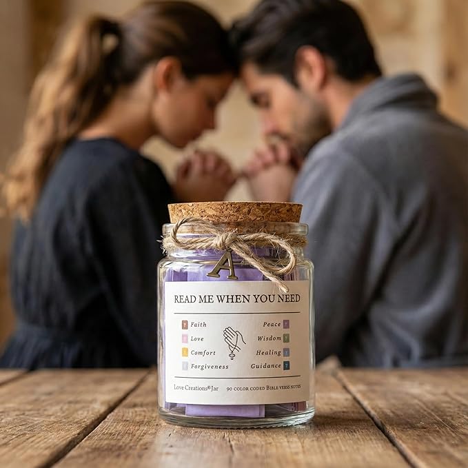 Bible Verse Jar for Christmas Gifts, Initial A Read Me When Prayer, Emotion and Feelings Scripture, Uplifting Jar Christian Gifts for Women, Scriptural Study Supplies Men Art Work for Family