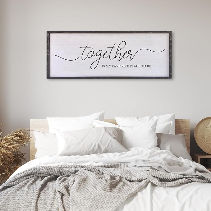 Surfapans Together Is My Favorite Place to Be Sign Wall Decor 32"X12" Bedroom Above Bed Rustic Large Beautiful Home Master Room Beautiful Soild Wood Framed Over Bed Hanging Couple Wall Art (Black)