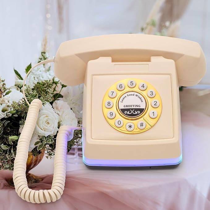 UKBW Audio Guest Book Wedding Phone, 32G Record Customized Audio Message with Guest Book, Retro Style Audio Guestbook for Birthdays Parties Confessions Special Occasions, Beige