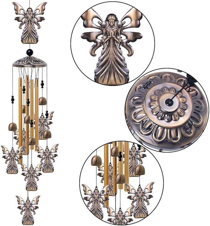Garden Angel Wind Chimes Outdoor Indoor Decor - With 4 Tubes 6 Bells 7 Angels Wind Chime, Mobile Romantic Wind Catcher, Angel Windchimes for Home, Mom Gifts, Balcony, Tree, Festival, Garden Decoration