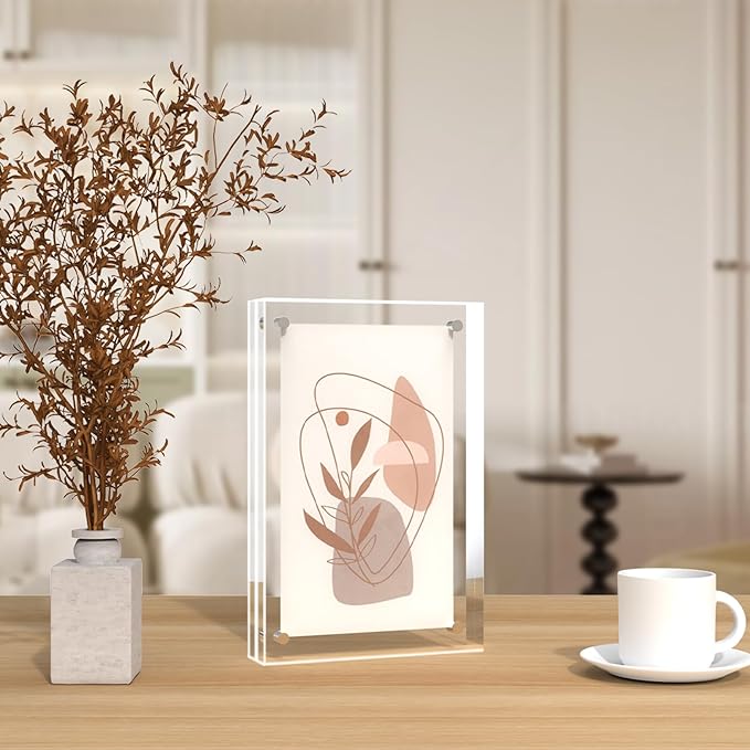 ILYXY 3 Pack Acrylic Frame 6x8, 20% Thicker, 24mm Thick Frameless Clear Picture Frame, Double Sided Magnetic Photo Frame, Free Standing Desktop Display Stand Acrylic Picture Frames