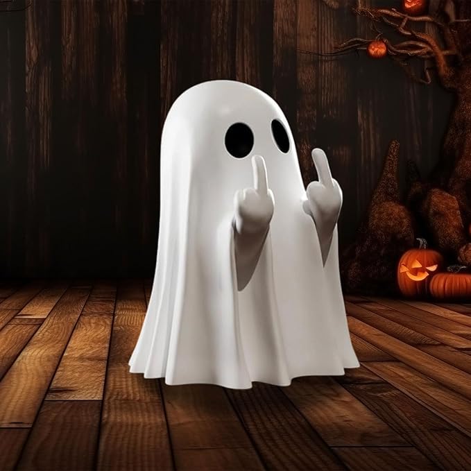 Halloween Ghost Figurine, Funny Resin Middle Finger Ghost Statue, Cute Decor for Halloween Decorations Indoor, Porch and Desk Spooky Home Decor Gifts