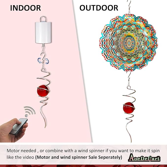 Gazing Ball Spiral Decorative Wind Spinner Sun Catcher 11inch Tail and 2 inch Glass Orb. Indoor Outdoor Garden Decoration Wind Sculptures Wind Spinner Tail-13 inch Height (red)