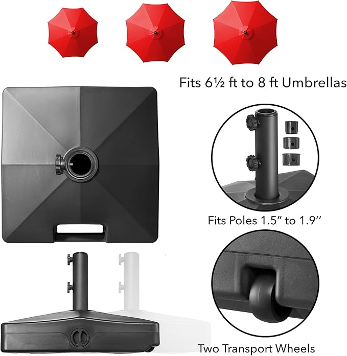 Casafield Patio Umbrella Base, 64lb Capacity, Fillable Heavy Duty Rolling Stand with Handle for Outdoor, Patio, Lawn, Deck, Poolside - Black