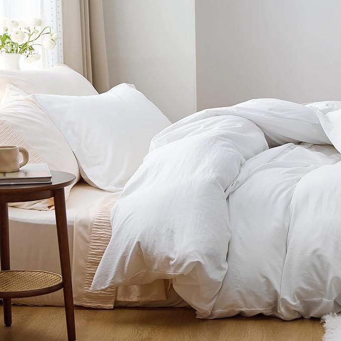 Bedsure White Oversized King Duvet Cover - 3 Pieces Prewashed Cotton-Like Extra Soft Bedding Set, Includes 1 Duvet Cover 120x98 Inches with Zipper Closure & 2 Pillow Shams, Comforter Not Included