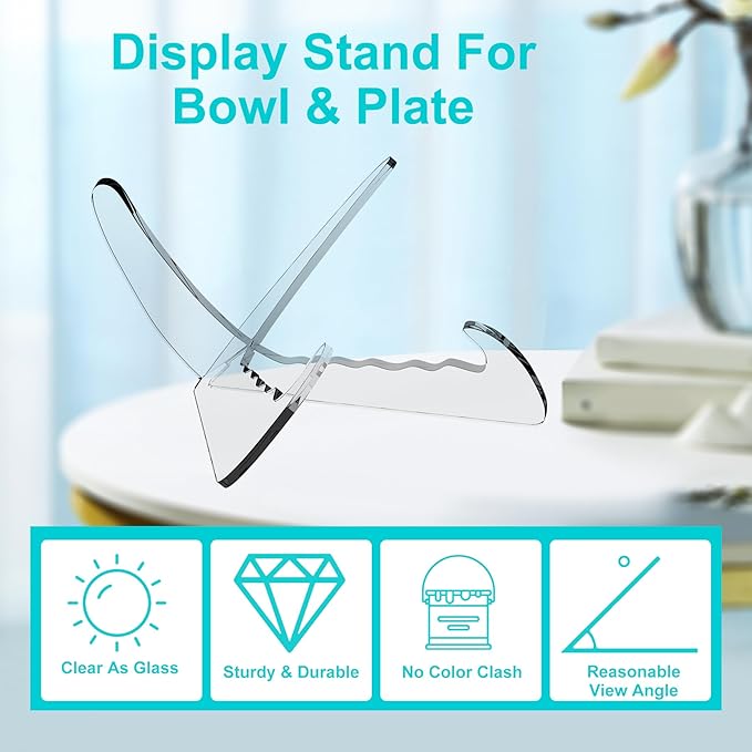 Boloyo "X Shape Acrylic Bowl Display Stand, 4.5 Inch 2PC Clear Acrylic Bowl Plate Platter Dish China Porcelain Display Holder Easel Base for Home Kitchen School Art Display