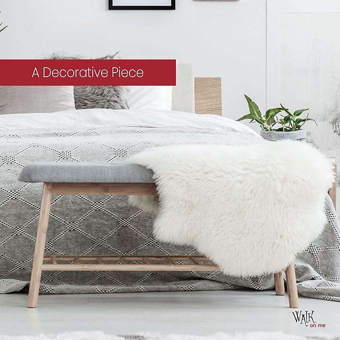 Silky Soft Faux Fur Rug, 3 ft. x 5 ft. White Fluffy Rug, Made in France, Sheepskin Area Rug, Shaggy Rug for Living Room, Bedroom, Kid's Room, or Nursery, Home Décor Accent with Non-Slip Backing